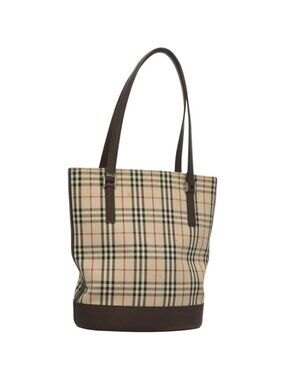 BURBERRY Nova Check Tote Bag Canvas Beige Silver